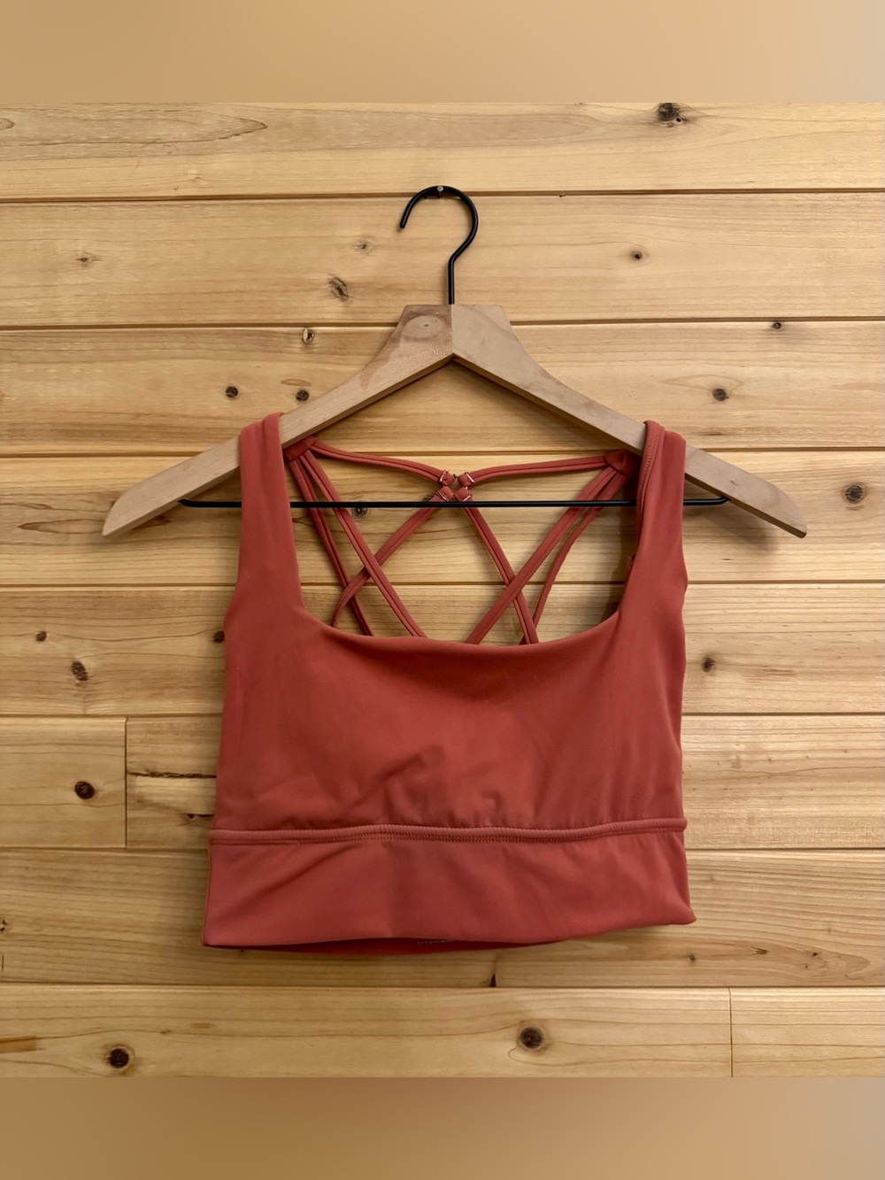 Buff Bunny Small Red Orange Strappy Sports Bra Activewear Stretchy Gym Hiking
